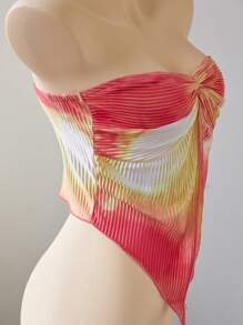 SHEIN Unity Asymmetrical Tie Dye Twist Cutout Bandeau Top - Multicolor - View 7
