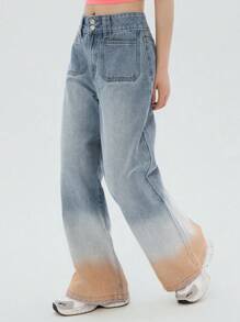 DAZY Hellblau gewaschene Farbverlauf Schlagjeans, lässige Loose Fit Passform, ganzjährig tragbar