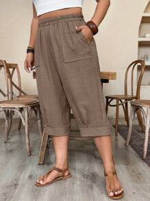 Weeklong Plus SizeCasual Imitation Linen Cropped Pants