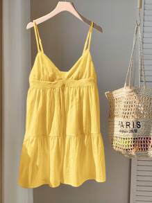 Comfortcana 女士淡黄色编织细肩带连衣裙 - 黃色 - 查看 3