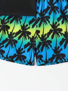 男童棕榈树印花短袖泳衣上衣和短裤