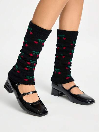 1 Paar niedliche Kawaii kleine Kirsch-Muster weiße Beinstulpen