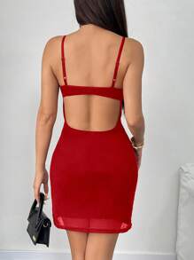 INAWLY Vestido mini ceñido con estampado floral de rhinestones para mujer - Rojo - Ver 2