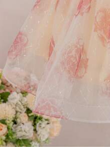 SHEIN 年轻女孩优雅夏季拼色亮片网眼袖迷你连衣裙 - 淡紫色 - 查看 5