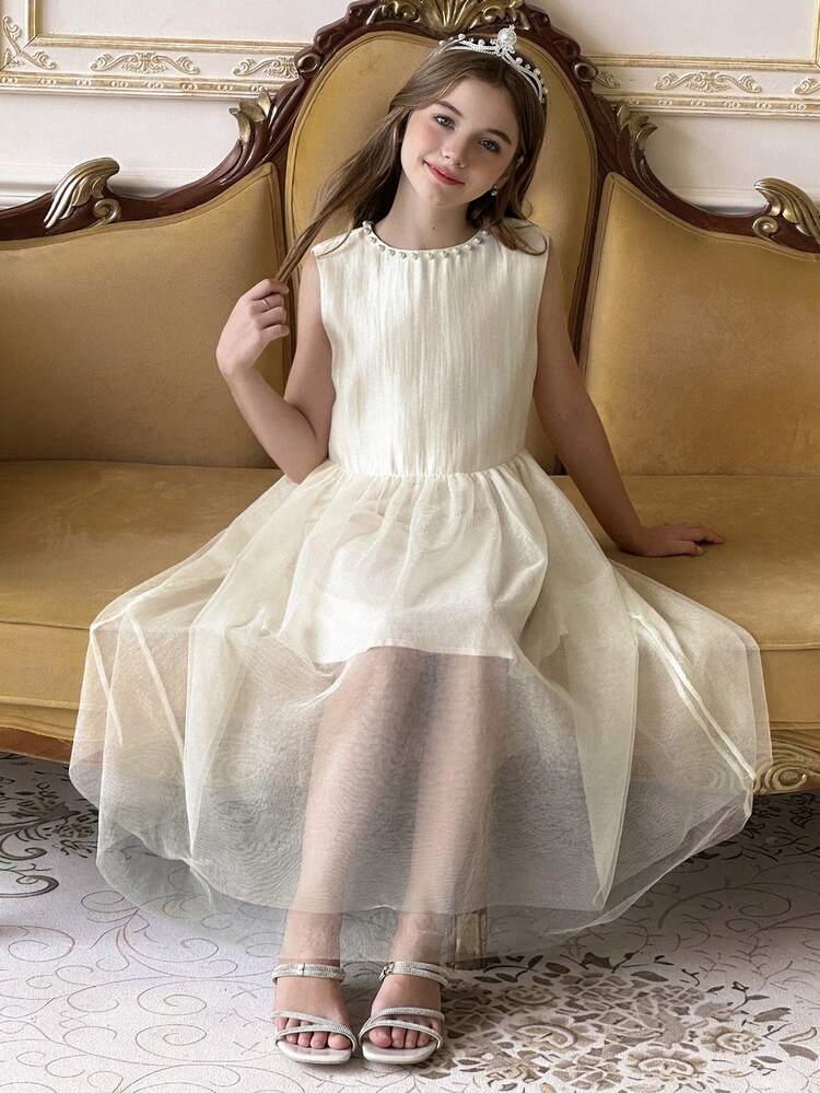 Tween Girls' Beaded Mesh Dress