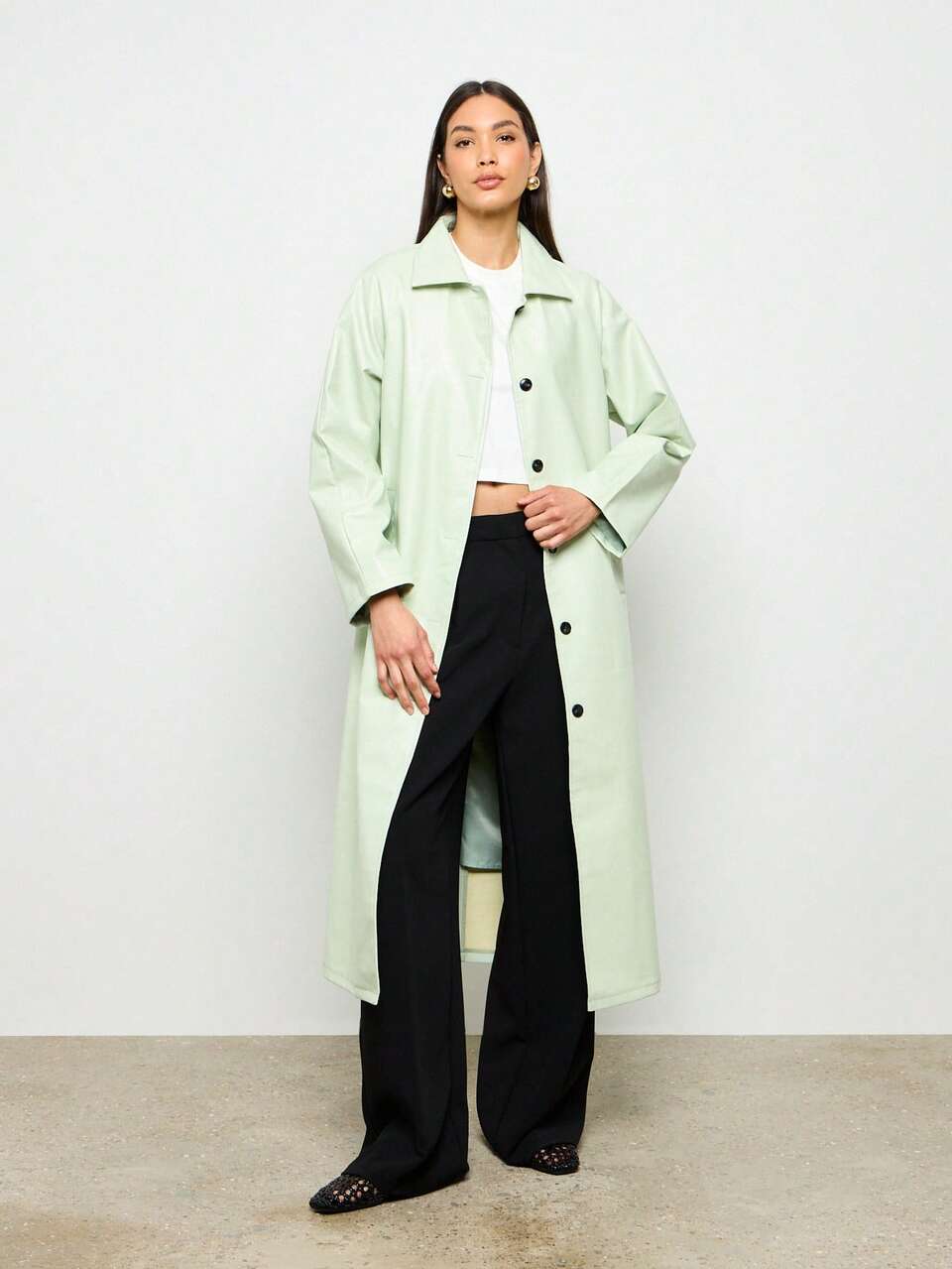 Women Long Lightweight PU Waterproof Trench Coat