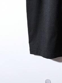 SHEIN Clasi 女士纯色圆领插肩袖休闲 T 恤，蕾丝拼接，夏季 - 黑色 - 查看 5