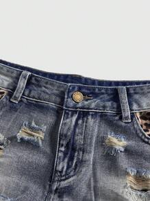 ROMWE J-Fashion Shorts cortos vaqueros mini con volantes y estampado de leopardo patchwork con estilo Y2K - Multicolor - Ver 4