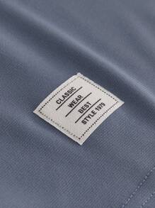 Manfinity VCAY 男士字母贴花T恤和抽绳短裤夏季套装 - 霧霾藍 - 查看 3