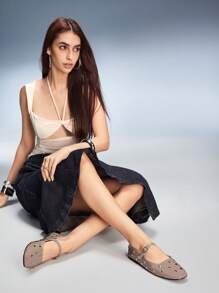 CUCCOO GRLICON أحذية نسائية مسطحة بطراز Y2K، مناسبة للبنك البانك والدراجات النارية والفتاة الجميلة وحفلات الهالوين والكريسماس والمناسبات - كاكي - مشاهدة 6