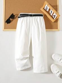 Set de 2 pantalones anchos formales para niños, pantalones largos casuales y versátiles de color blanco, pantalones de traje con cinturón, conjuntos de ropa de niños adecuados para fiestas de cumpleaños, ocasiones formales, bodas, escuela, vacaciones y verano