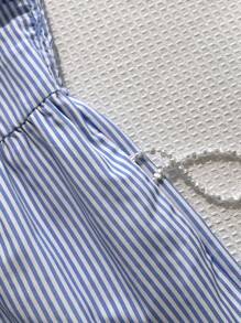 Elamini 女式条纹休闲宽松腰部连体衣 - 藍色 - 查看 4