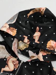 PAVTROS Manfinity Streetrush 1pc Men's Hooded Sweatshirt, Double-Layer Zip-Up Short Boxed Hoodie, Funny Cartoon Angel Print, Patch Embroidery Design, Casual Sportswear Suitable For Daily Wear, Travel, School, Boyfriend/Husband Gift, Couple Matching Zip Up Hoodie Y2k Graphic Zip Up Y2k Men Shirt Graphic Jacket Zip Up - Multicolor - View 5