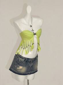 SHEIN ICON Top tubo con dobladillo con flecos sexy para mujer en verano - Verde - Ver 4