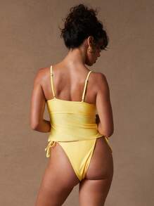 NYA SZN Slip de baie cu legături laterale, vară, plajă, vacanță tropicală, casual, zi de zi, ieșiri în oraș, stropi tropicali, galben