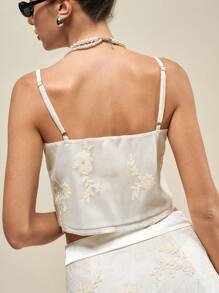SHEIN Unity Women Embroidery Mesh Patchwork Camisole Top, Elegant Ladies Summer Clothing - Multicolor - View 7