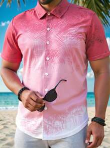 Manfinity Homme Camisa casual de manga corta con estampado geométrico para hombre de talla grande, para el verano