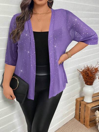 SHEIN LUNE SHEINLUNE Women Plus Size Rhinestone Embellished Mesh Sheer Jacket Thanksgiving Women New Years Women Winter Dresses Winter Clothes Women Raves,Christmas Clothes Women Sequin Top Birthdays For Women New Years Dress Women New Years Eve Going Out Tops Women, Office Wear, New Years Women, Party, Business Casual Woman, Old Money Style,Valentine,Love/Lover Fall Autumn