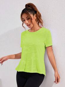 Gameset SHEIN Sport Spring/Summer Short Sleeve Camouflage Jacquard Mesh Splice Sports Top Gym Women Shirts - fluorescent green - View 5