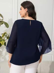 Reflora Bluză pentru femei mărimi mari, culoare solidă, cu mâneci evazate și talie strânsă, primăvară/vară