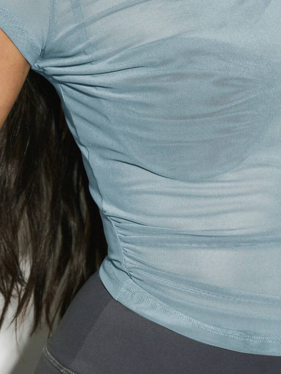 KIZN Ruched Mesh Cap Sleeve Fitted Tee