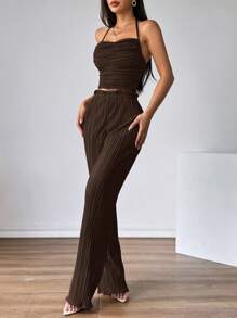 Firerie 2件套女式吊带背心和松紧腰裤套装 - 咖啡棕 - 查看 3