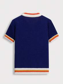 Chillumni 男士休闲撞色条纹短袖针织毛衣 针织平纹针织衫 男士针织衬衫 男士针织衬衫 针织衬衫 男士Polo衫 - 藍色 - 查看 2