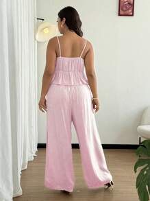 SHEIN Clasi 2pcs/Set Atasan Tank Top dan Celana Linen Kasual Minimalis Wanita untuk Musim Panas - Berwarna merah muda - View 2