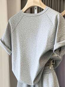 INAWLY 2pcs/Set Women Cherry Print Round Neck Short Sleeve T-Shirt And Shorts