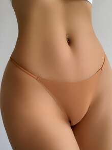 SHEIN Women's Casual High Stretch Fabric Orange Plain Sheer Thong - Orange - View 5