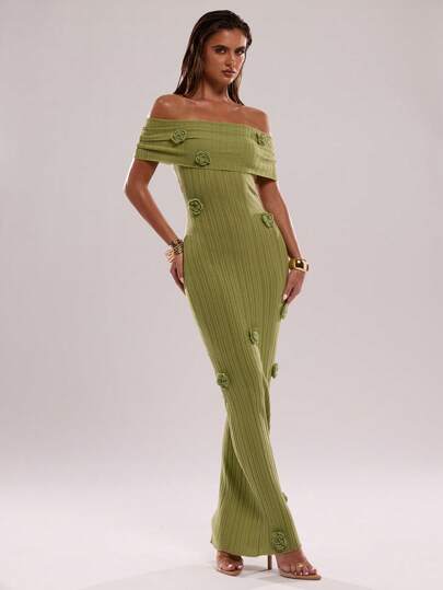 SHEIN BAE Sexy Women Solid Color Bodycon Off Shoulder Rhinestone Embellished Dress,Fall Dress