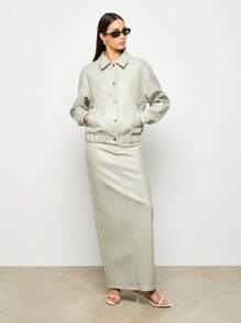 AiiRZ 仿皮长款直筒裙后开叉设计秋冬秋季时尚优雅办公室装专业工作服