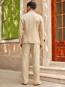 Manfinity NXTstreet 2件套男士休闲宽松菱形图案梭织西装外套 - 卡其色 - 查看 6