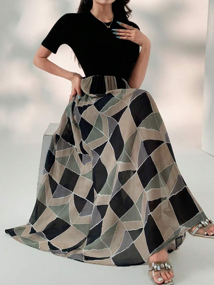 Summer New Arrival Elegant Colorblock Midi Dress For Women,Casual Women Dresses