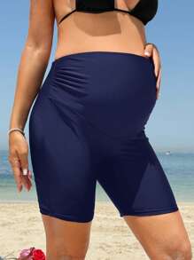 SHEIN Pregnant Women Simple Solid Color Ruched High Waist Swimsuit Bottom For Summer - Navy Blue - View 1