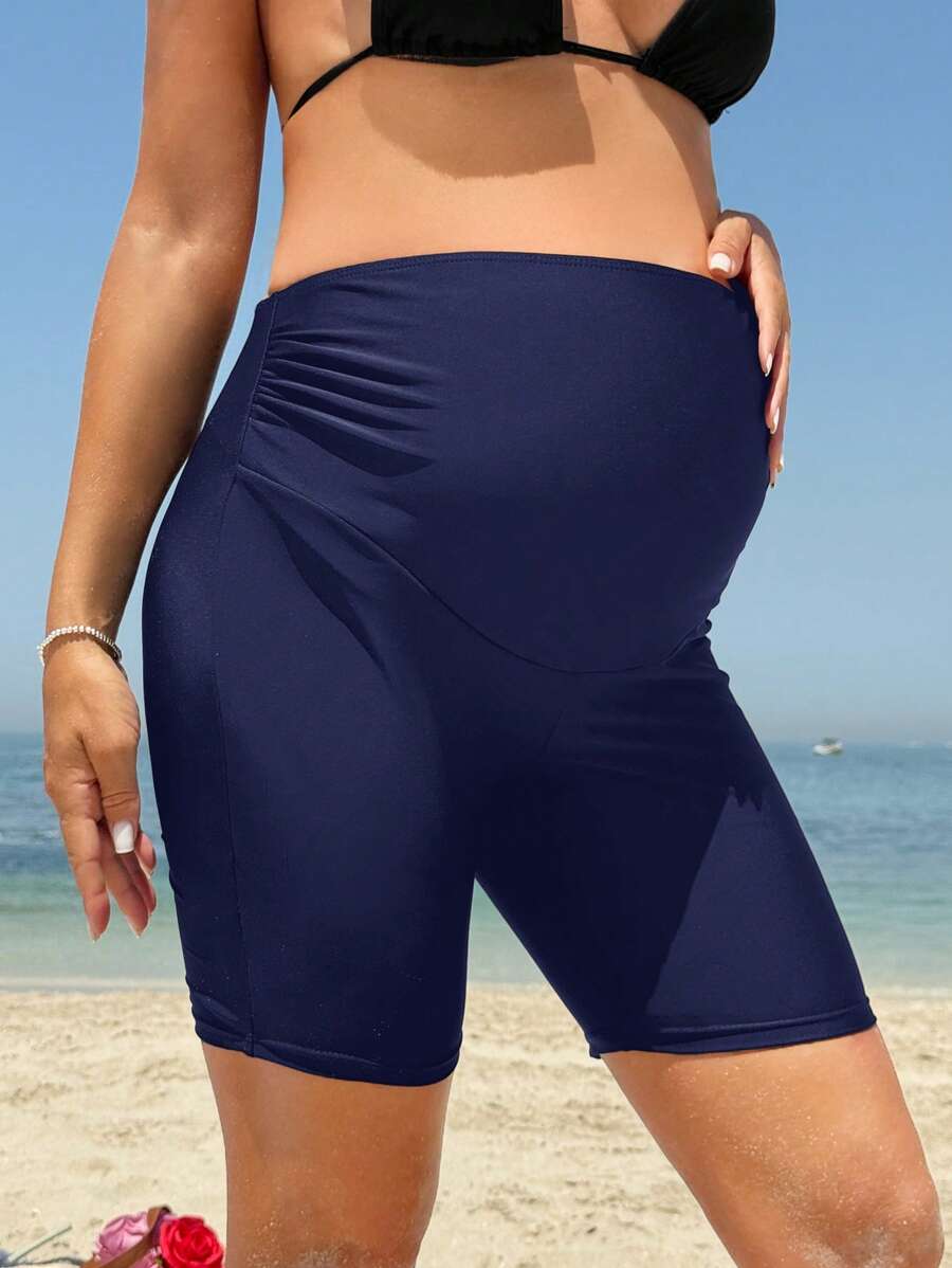 SHEIN Pregnant Women Simple Solid Color Ruched High Waist Swimsuit Bottom For Summer - Navy Blue - View 1