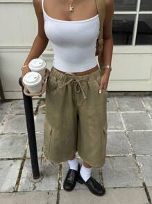 SHEIN EZwear Women's Casual Washed Wide Leg Denim Shorts