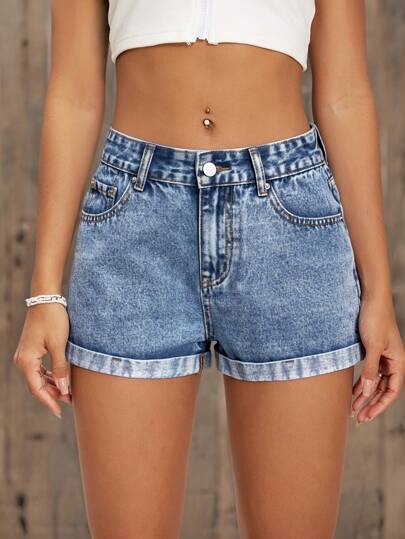 Breezaya 女士夏季休闲水洗牛仔短裤