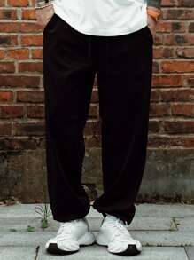 DAZY Men's Black Letter Print Fitted Drawstring Basketball Sweatpants, Spring/Summer - Black - View 3