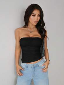 SHEIN PETITE Top tubo ajustado con abertura lateral de unicolor para mujer, de verano