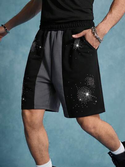 Grunge Punk Pantalones cortos casuales para hombres con adornos de diamantes sencillos