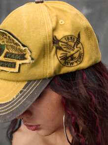 ROMWE Grunge Punk 1 件复古街头星星印花棒球帽，Y2K 别致英文标语棒球帽，休闲个性化刺绣，可调节尺寸