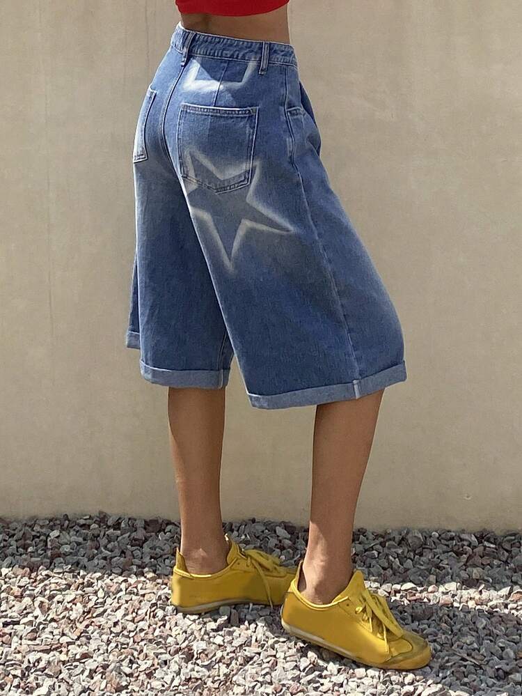 Summer New Loose Casual Straight Washed Women Denim Shorts, 5-Inch Jorts