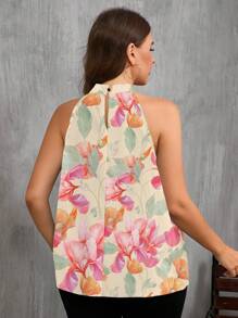 Modelyn Blusa smanicata con colletto alla coreana e stampa floreale, adatta per l'estate, disponibile in taglie comode