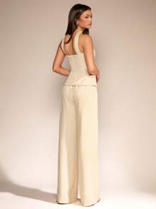 Glamine 2pcs Women Summer Halter Neck Sleeveless Top And Long Pants Set,Office Commuter Aesthetic, Daily Wear - Apricot - View 4