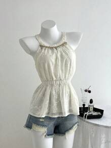 Elamini 春夏款无袖露背贝壳领腰部设计背心 - 杏色 - 查看 3