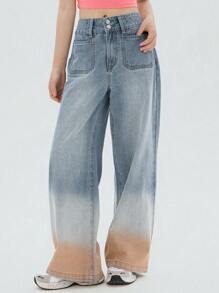 DAZY Hellblau gewaschene Farbverlauf Schlagjeans, lässige Loose Fit Passform, ganzjährig tragbar