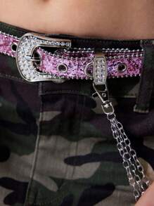 ROMWE Avant 2 件套女士粉色亮片装饰大小眼睛配饰腰带 + 三层星星链裤子装饰，百搭日常穿着