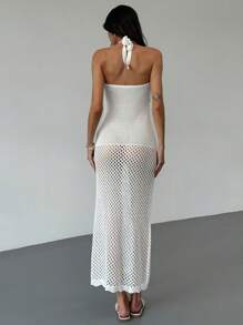 Aloruh 性感碎花吊带女式毛衣裙 - 白色 - 查看 2