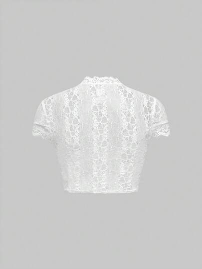 Goth Blusa de encaje extremadamente corta con bordado de luna gótica para mujeres